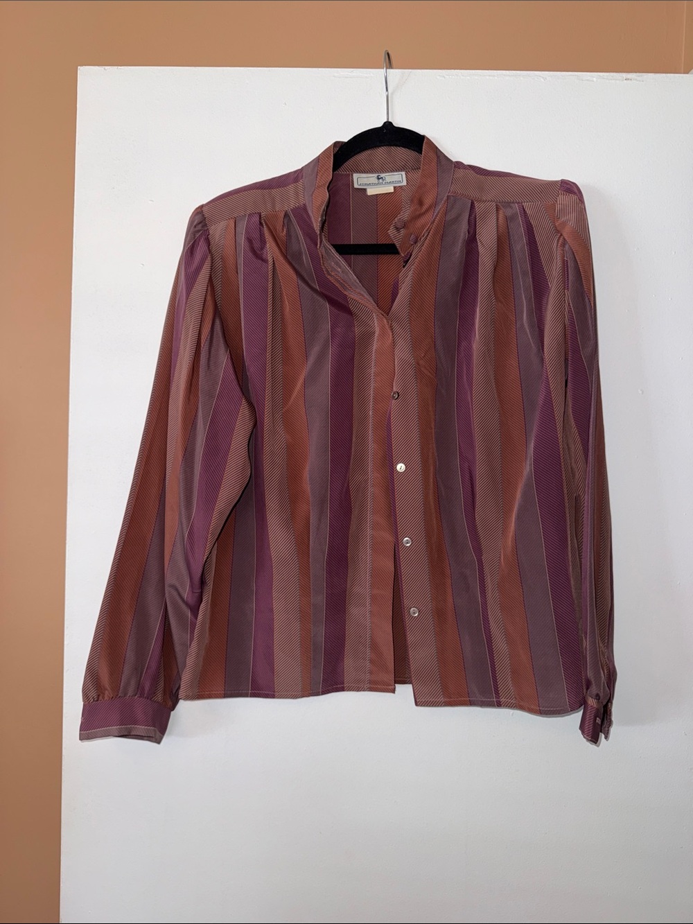 Vintage Jonathan Martin Striped Long-Sleeve Button Front Shirt in Rust & Mauve